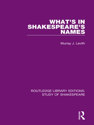 cover image of What's in Shakespeare's Names